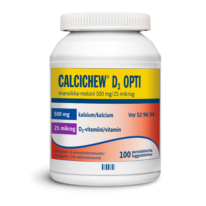 CALCICHEW D3 OPTI MANSIKKA-MELONI purutabletti 500 mg/25 mikrog 100 kpl kuva 1